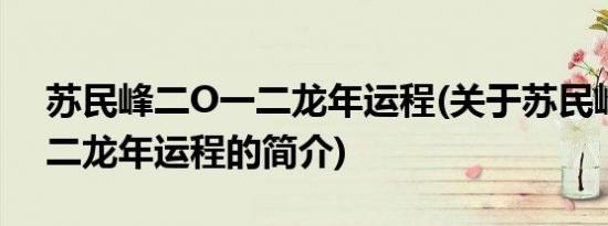 苏民峰二O一二龙年运程(关于苏民峰二O一二龙年运程的简介)