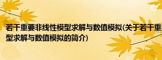 若干重要非线性模型求解与数值模拟(关于若干重要非线性模型求解与数值模拟的简介)