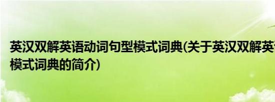 英汉双解英语动词句型模式词典(关于英汉双解英语动词句型模式词典的简介)