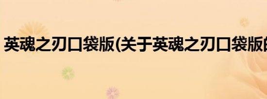英魂之刃口袋版(关于英魂之刃口袋版的简介)