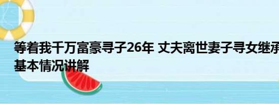 等着我千万富豪寻子26年 丈夫离世妻子寻女继承百万遗产 基本情况讲解