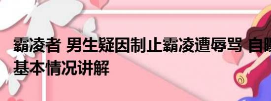 霸凌者 男生疑因制止霸凌遭辱骂 自曝已退学 基本情况讲解