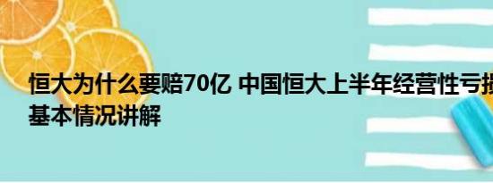 恒大为什么要赔70亿 中国恒大上半年经营性亏损173.8亿 基本情况讲解