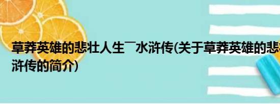 草莽英雄的悲壮人生――水浒传(关于草莽英雄的悲壮人生――水浒传的简介)