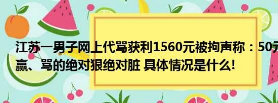 江苏一男子网上代骂获利1560元被拘声称：50元一单包骂赢、骂的绝对狠绝对脏 具体情况是什么!