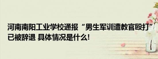 河南南阳工业学校通报“男生军训遭教官殴打”：涉事教官已被辞退 具体情况是什么!