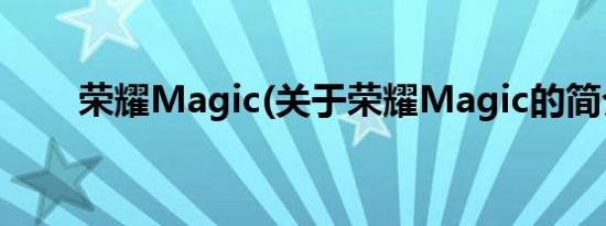 荣耀Magic(关于荣耀Magic的简介)