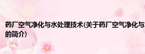 药厂空气净化与水处理技术(关于药厂空气净化与水处理技术的简介)